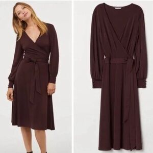 H&M Elegant Burgundy V-neck Wrap Dress Size:S